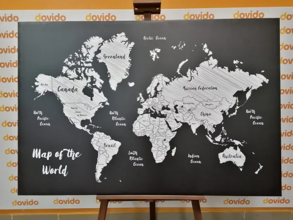 Obraz čiernobiela jedinečná mapa sveta