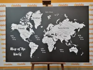 Obraz čiernobiela jedinečná mapa sveta