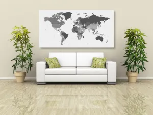 Obraz na korku detailná mapa sveta v čiernobielom prevedení