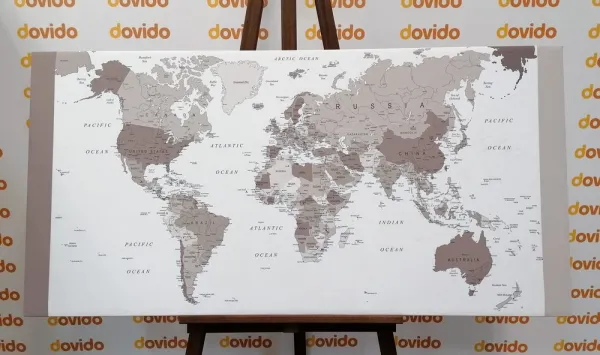 Obraz podrobná mapa sveta v čiernobielom prevedení