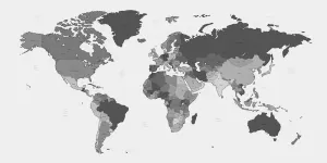 Obraz na korku detailná mapa sveta v čiernobielom prevedení