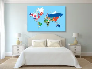 Obraz mapa sveta s vlajkami
