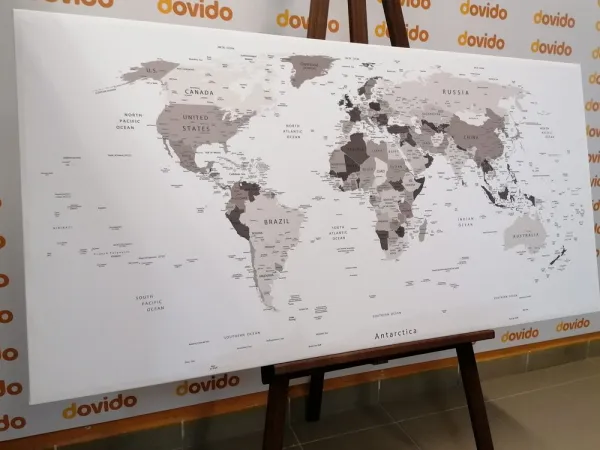 Obraz čiernobiela mapa s názvami