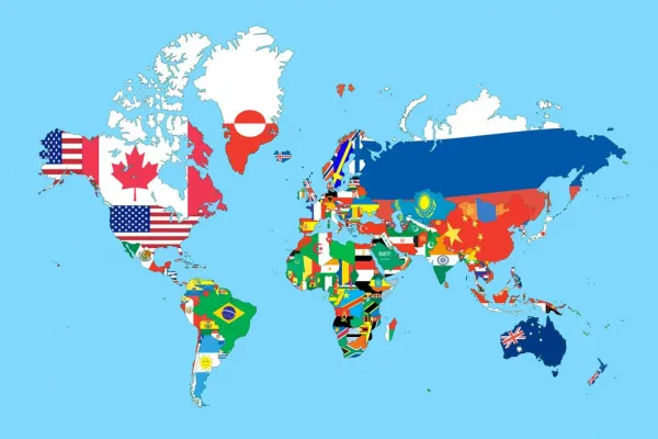 Obraz mapa sveta s vlajkami