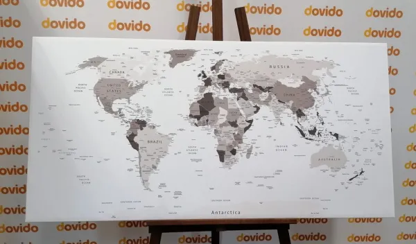 Obraz čiernobiela mapa s názvami