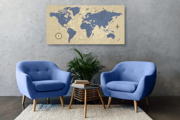 Obraz mapa sveta s kompasom v retro štýle
