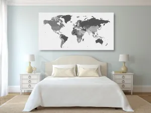 Obraz na korku detailná mapa sveta v čiernobielom prevedení