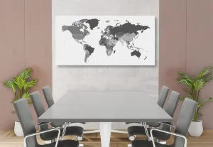 Obraz na korku detailná mapa sveta v čiernobielom prevedení