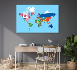 Obraz na korku mapa sveta s vlajkami