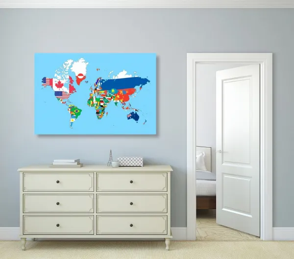 Obraz mapa sveta s vlajkami