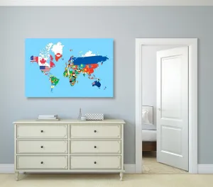 Obraz mapa sveta s vlajkami