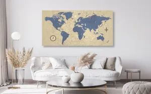 Obraz na korku mapa sveta s kompasom v retro štýle