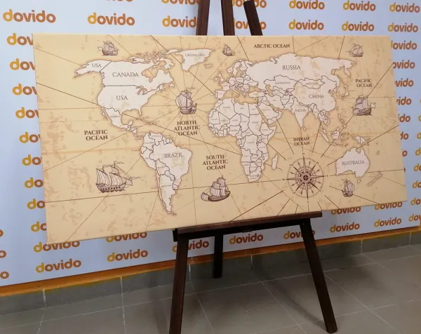 Obraz mapa sveta s loďkami