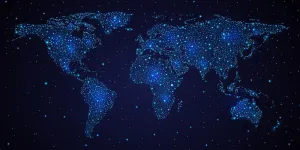 Obraz mapa sveta s nočnou oblohou