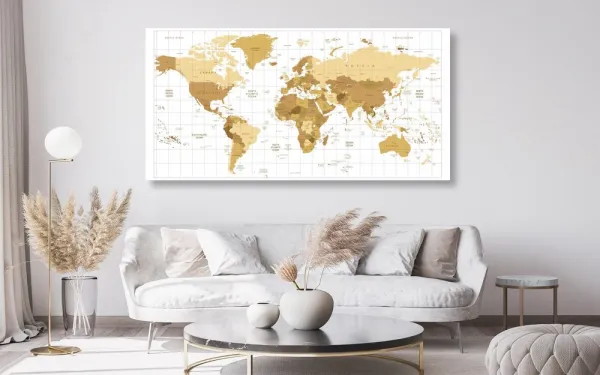 Obraz na korku béžová mapa sveta na svetlom pozadí