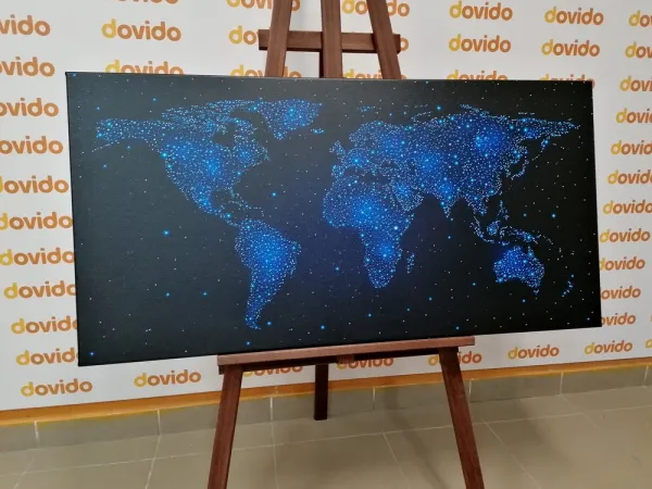 Obraz mapa sveta s nočnou oblohou