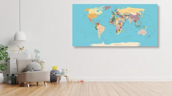 Obraz na korku mapa sveta s názvami
