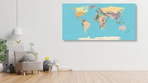 Obraz na korku mapa sveta s názvami