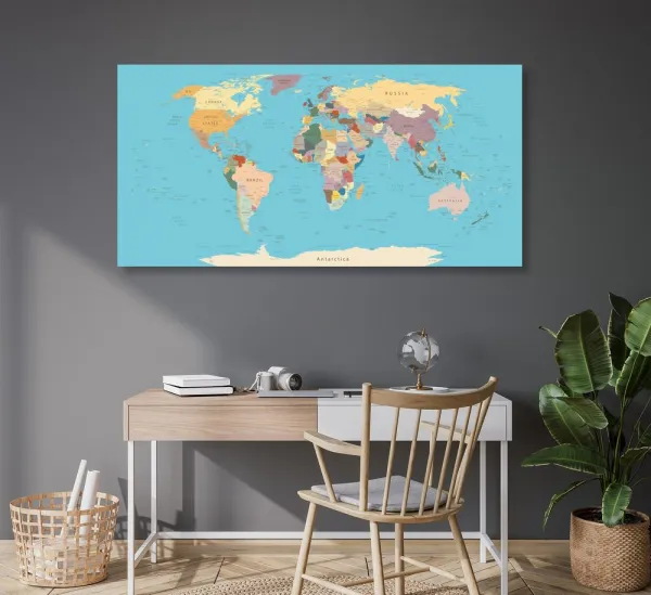 Obraz na korku mapa sveta s názvami