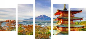 5-dielny obraz výhľad na Chureito Pagoda a horu Fuji