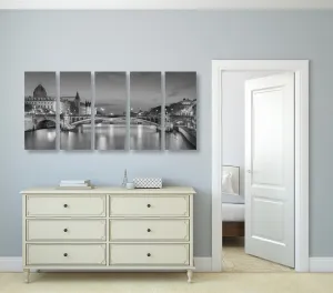 5-dielny obraz oslňujúca panoráma Paríža v čiernobielom prevedení