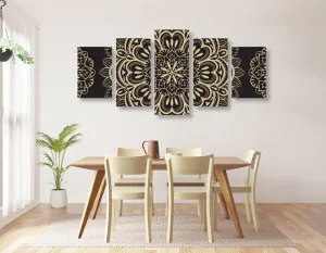 5-dielny obraz Mandala na čiernom pozadí