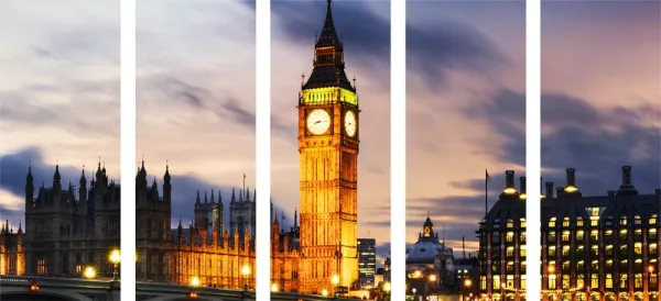 5-dielny obraz nočný Big Ben v Londýne