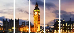 5-dielny obraz nočný Big Ben v Londýne