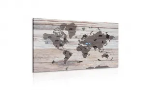 Obraz mapa na drevenom podklade