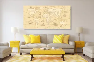 Obraz mapa sveta s loďkami
