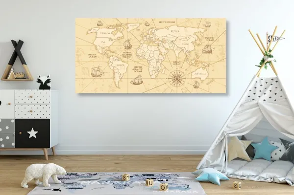 Obraz mapa sveta s loďkami