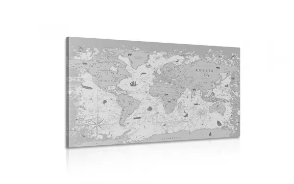 Obraz mapa v čiernobielom prevedení