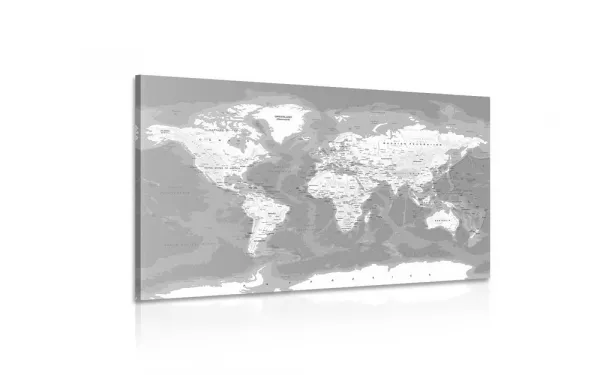Obraz štýlová čiernobiela mapa sveta