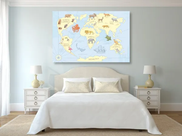 Obraz mapa sveta so zvieratami