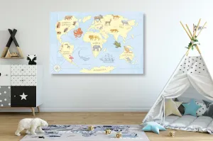 Obraz mapa sveta so zvieratami