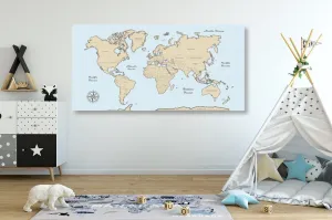 Obraz béžová mapa sveta na modrom pozadí