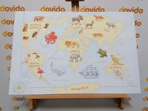 Obraz mapa sveta so zvieratami