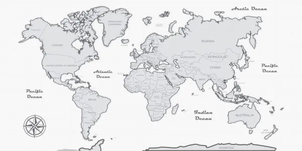 Obraz nádherná čiernobiela mapa sveta
