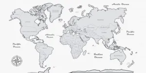 Obraz nádherná čiernobiela mapa sveta