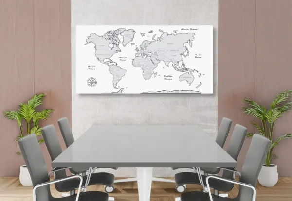 Obraz nádherná čiernobiela mapa sveta