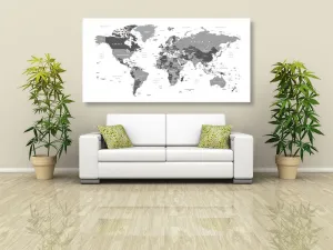 Obraz mapa sveta s čiernobielym nádychom