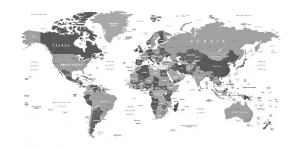 Obraz mapa sveta s čiernobielym nádychom