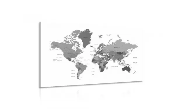 Obraz mapa sveta v čiernobielej farbe