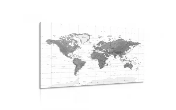Obraz nádherná mapa sveta v čiernobielom prevedení