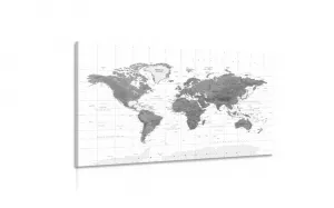 Obraz nádherná mapa sveta v čiernobielom prevedení