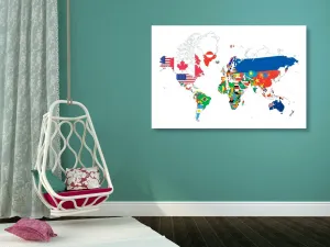Obraz mapa sveta s vlajkami s bielym pozadím