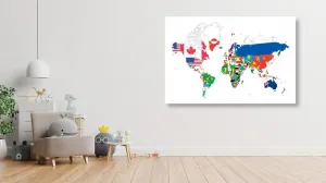 Obraz mapa sveta s vlajkami s bielym pozadím