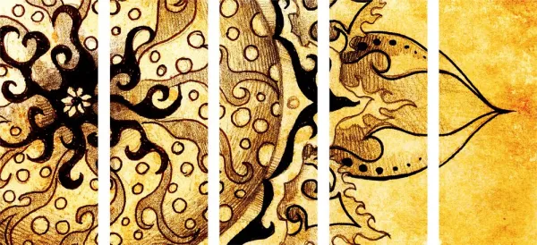 5-dielny obraz Mandala s vintage nádychom
