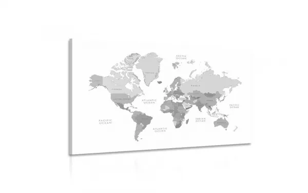 Obraz čiernobiela mapa sveta vo vintage vzhľade