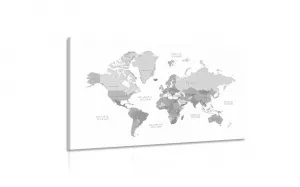 Obraz čiernobiela mapa sveta vo vintage vzhľade